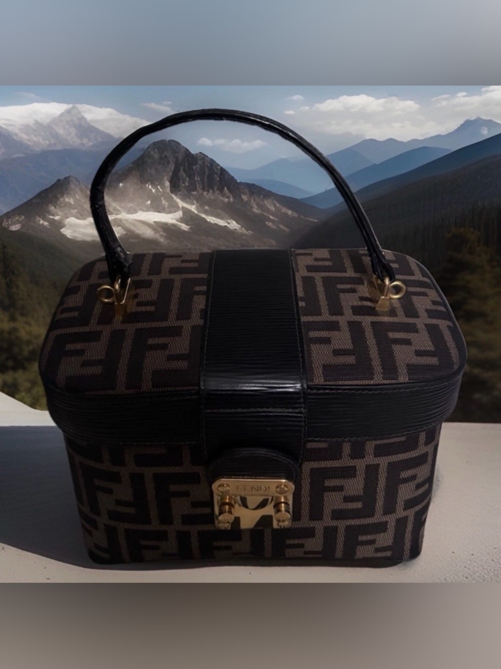 Fendi Zucca Canvas/Leather 2 way Vanity Bag Brown/Black Top Handle COA Dust Bag - Picture 7 of 15